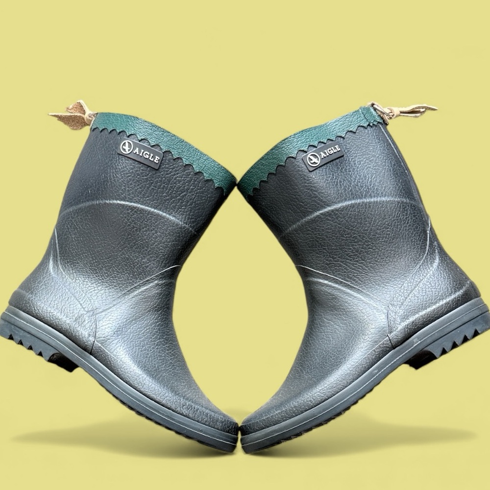 Aigle Black and Green Winter Rain Boots - Picture 2 of 5